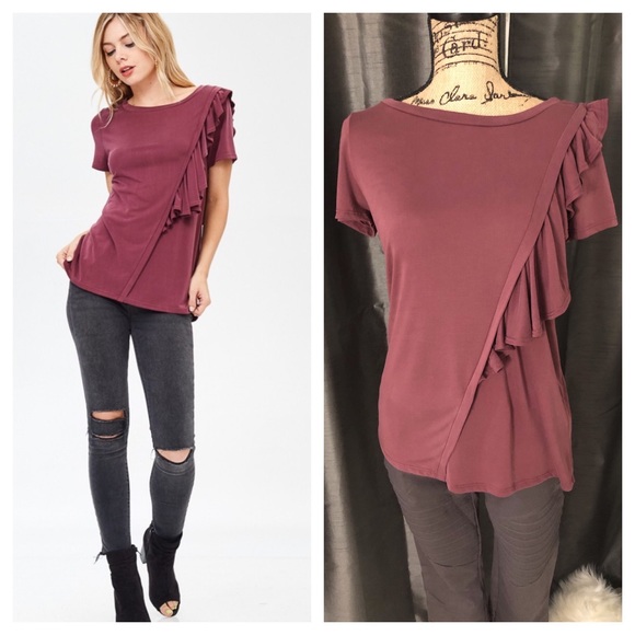 Tops - Short Sleeve Ruffle Tee